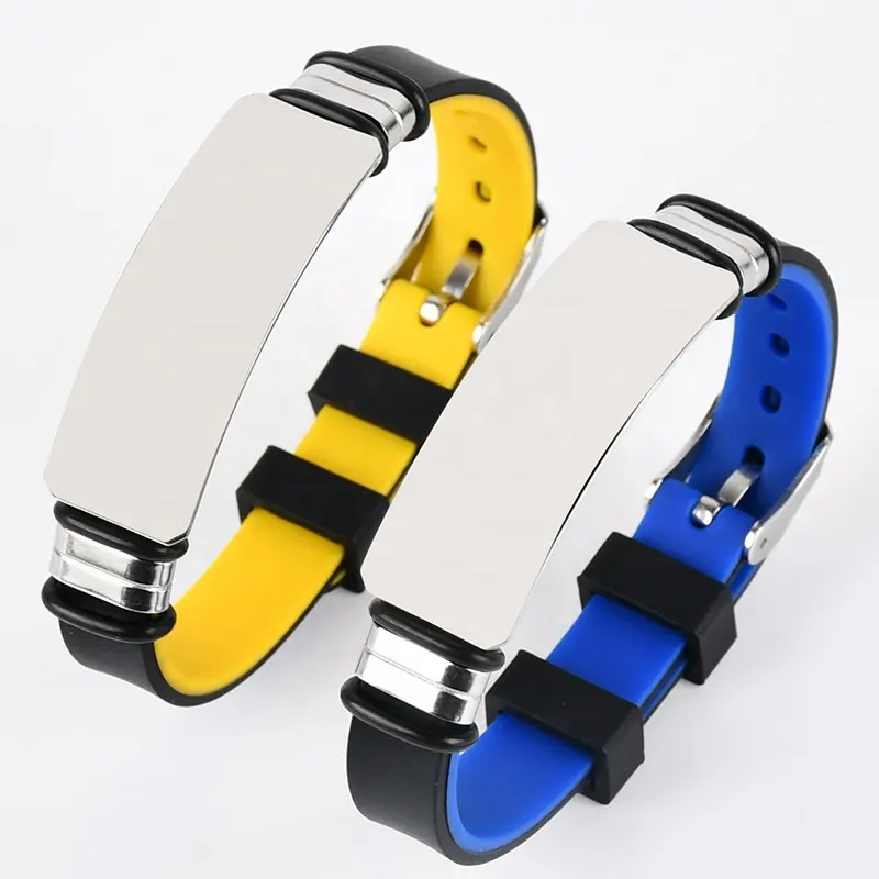 Bracelet silicone sport réglable en acier titane couple gravé bracelet silicone bicolore en acier inoxydable