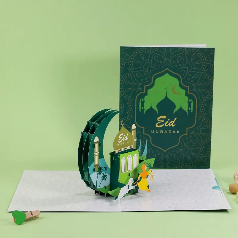 การ์ดอวยพร Eid Mubarak 3D,การ์ดเทศกาลขึ้นมาพร้อมกับซองสำหรับตกแต่งรอมฎอนมุสลิม
