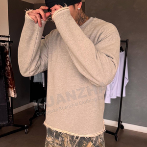 Tùy chỉnh 100% Cotton thô HEM người đàn ông t Áo sơ mi cắt dài tay áo cắt cạnh hommes trống TEE giản dị đồng bằng Áo nhà sản xuất - Product Image 2