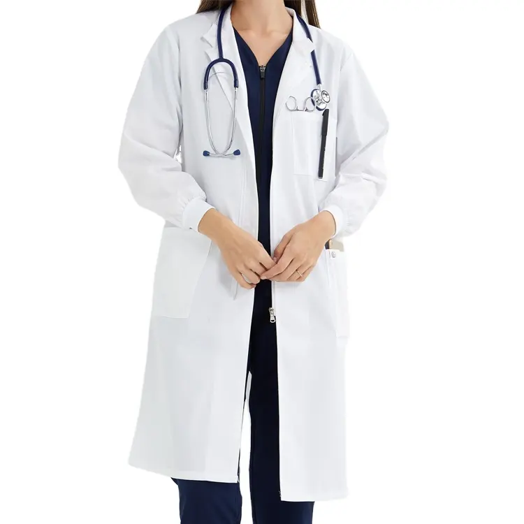 Bata de laboratorio de manga larga con logotipo personalizado, uniforme de Hospital, bata de enfermera