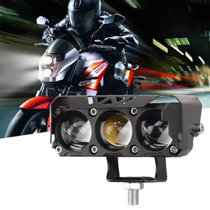3镜头摩托车发光二极管聚光灯双色黄白色远光近光12V-85V镜头前灯驾驶员灯