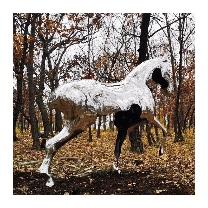 Roestvrijstalen Dierlijke Sculptuur Aangepaste Outdoor Herten Vee Paard Slak Vis Leeuw Spiegel Abstract Decoratief Metalen Standbeeld