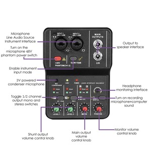 Interfaz de audio Tarjeta de sonido de grabación profesional 16bit/48kHz Mini interfaz de audio USB Tarjeta de sonido - Product Image 3