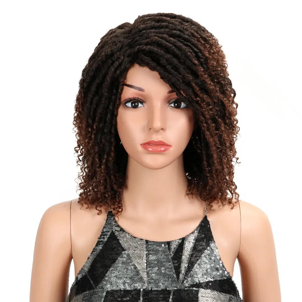 Rebecca Ombre parrucca Dreadlock di colore marrone nero parrucche corte Twist per donne e uomini neri parrucca sintetica riccia Afro (T1B/30 #)
