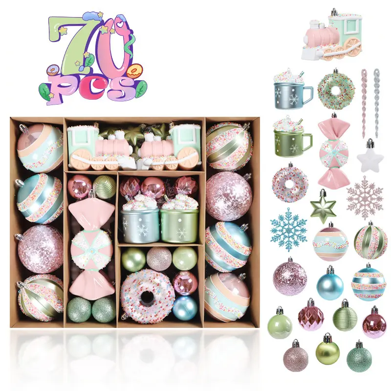 70PCS stampella Candy Donut Snowflake Lollipop Hanging Ornament Decoration palline di natale in plastica infrangibile