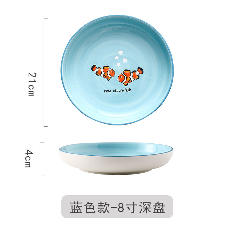 Plat profond de 8 pouces en forme de poisson-clown - bleu