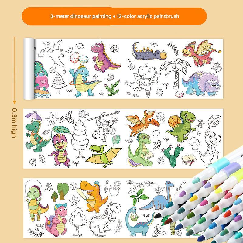 Dinosaure 3 mètres+Pinceau 12 couleurs