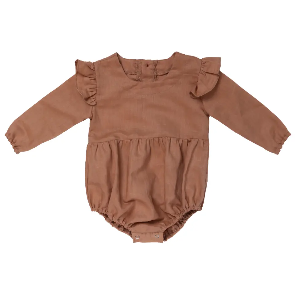 ขายร้อน100% ผ้าฝ้าย Onesie Jumpsuit เปล่ากระพือยาวแขน Smocked สบายๆเสื้อผ้าเด็กทารก Romper