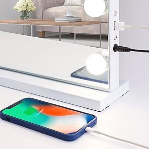 テーブルバニティワイヤレス充電LED拡大化粧バニティミラー24個のLEDライト付きLEDライトでセットを構成 - Product Image 2