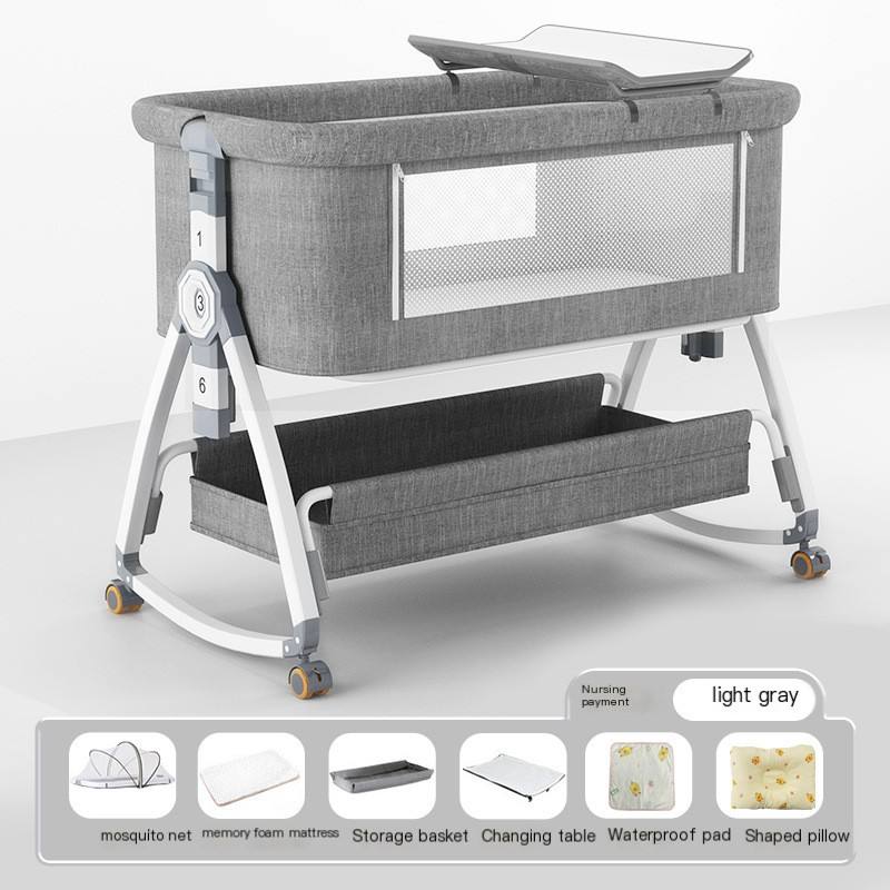 Gris + matelas + panier de rangement + moustiquaire + table d'allaitement