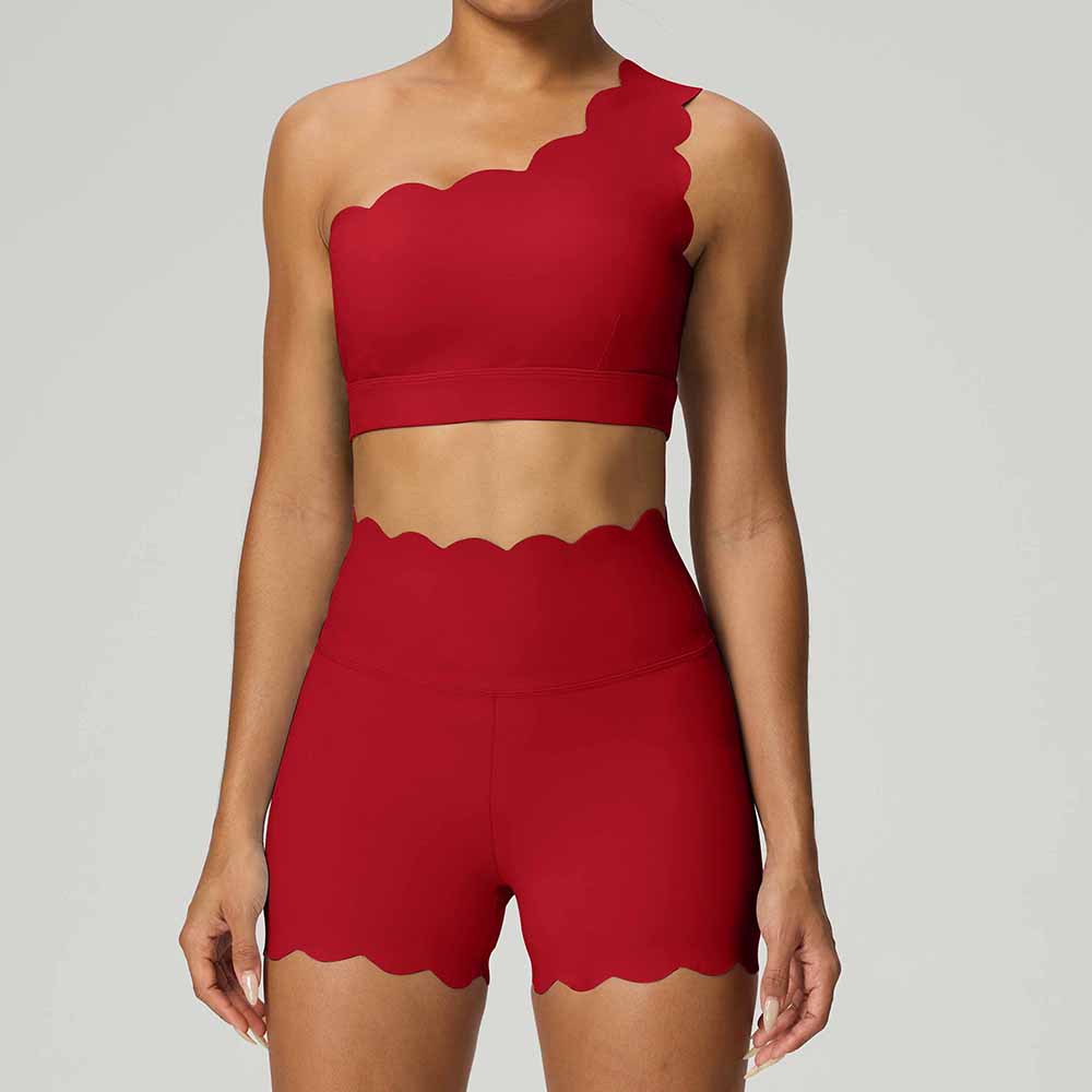 Poppy red single shoulder strap bra shorts