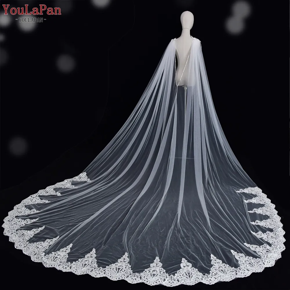 YouLaPan VG54 accessori per abiti da sposa cattedrale di lusso mantello lungo ricamato in pizzo staccabile Cardigan in Tulle mantello da sposa