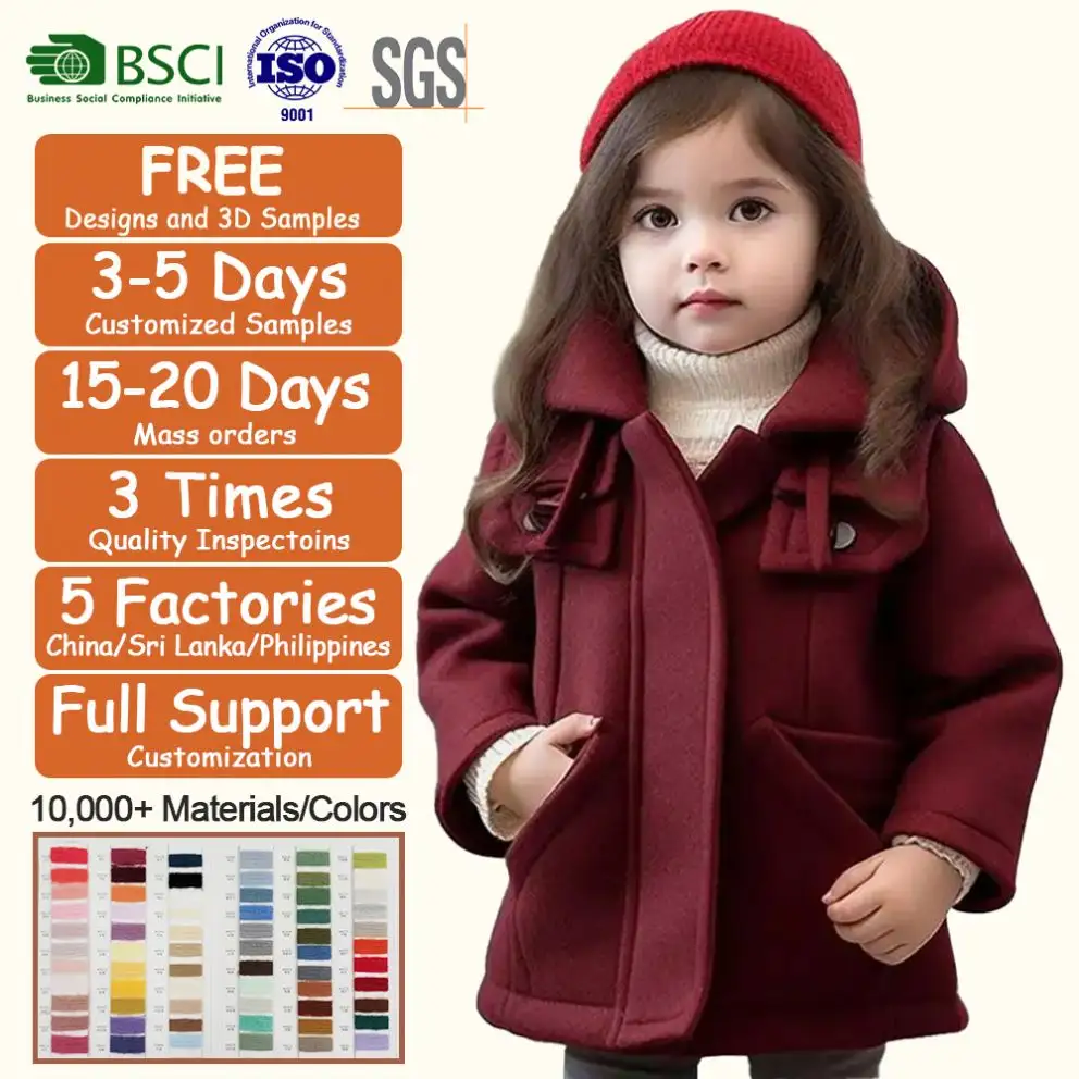 Jaqueta para meninas e crianças de 1-5 anos, casaco longo resistente ao vento, moda inverno