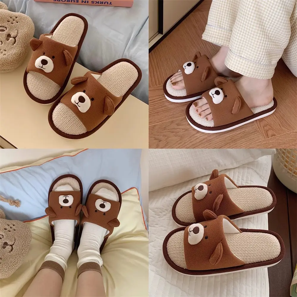 XIXITIAO 2024 flat bear pantofole scarpe sandali carina casa stampa animale pantofole di lino di cotone per le donne