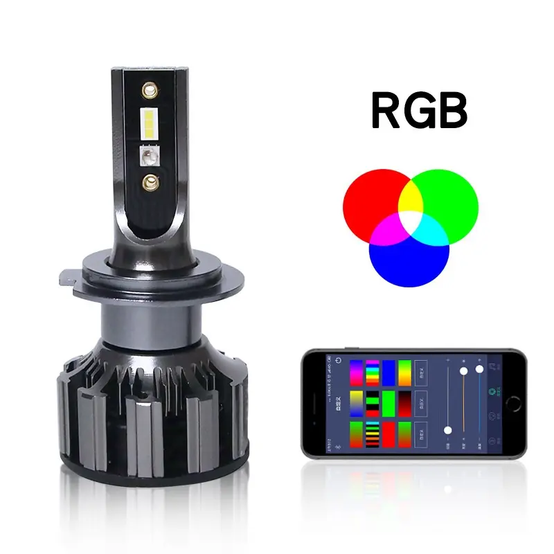 Yeni tasarımcı H7 H11 ses kontrolü Brightting RGB renkli evrensel araba Led far lambaları App kontrol 24w otomatik Led far