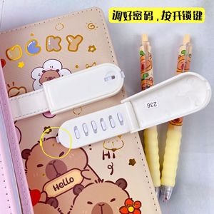 12 Uds Capybara código de dibujos animados diario libro con bloqueo PU Bloc de notas con bolígrafo Agenda planificador hecho a mano cuenta libro Journa - Product Image 5