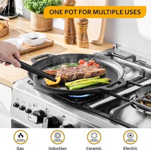 OEM dökme demir kalbur tava yuvarlak önceden terbiyeli Skillets et, balık ve sebze barbekü ızgara veya açık tencere için - Product Image 6
