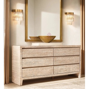 Lusso Beige travertino galleggiante Credenza muro di stoccaggio struttura naturale armadietto in pietra con 6 cassetti - Product Image 4