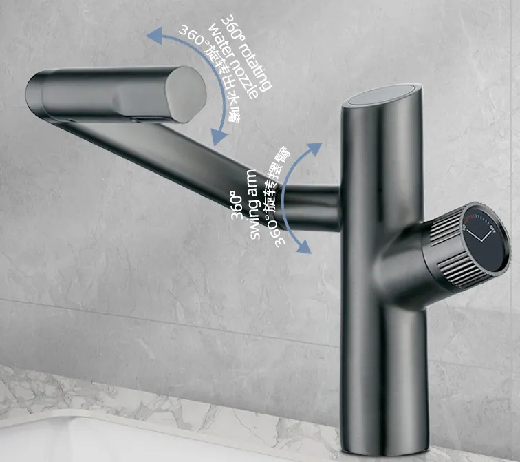 Intelligent Water Temperature Digital Display 360 Degrees Swing Arm Water Basin Faucet