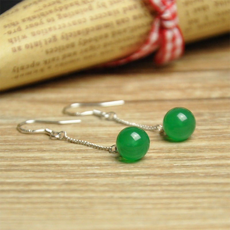 HMOIS Elegant Design Earrings Green Real Jade Jewelry Wholesale Chalcedony Custom Jewelry Earrings for Women
