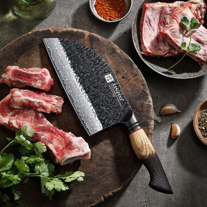 Razor Sharp Damascus Steel Bone Chopper Cuchillo Roble blanco Mango de madera quemada - Product Image 3