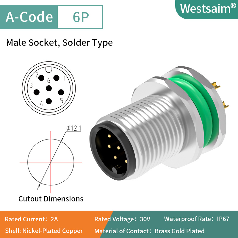 M12-A-6P male M12*1.0