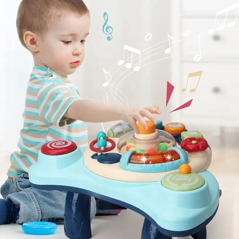 Baru 3 In 1 Mainan Edukasi Bayi Permainan Musik untuk Anak-anak Balita Bayi Belajar Meja Belajar Set dengan Lampu dan Musik