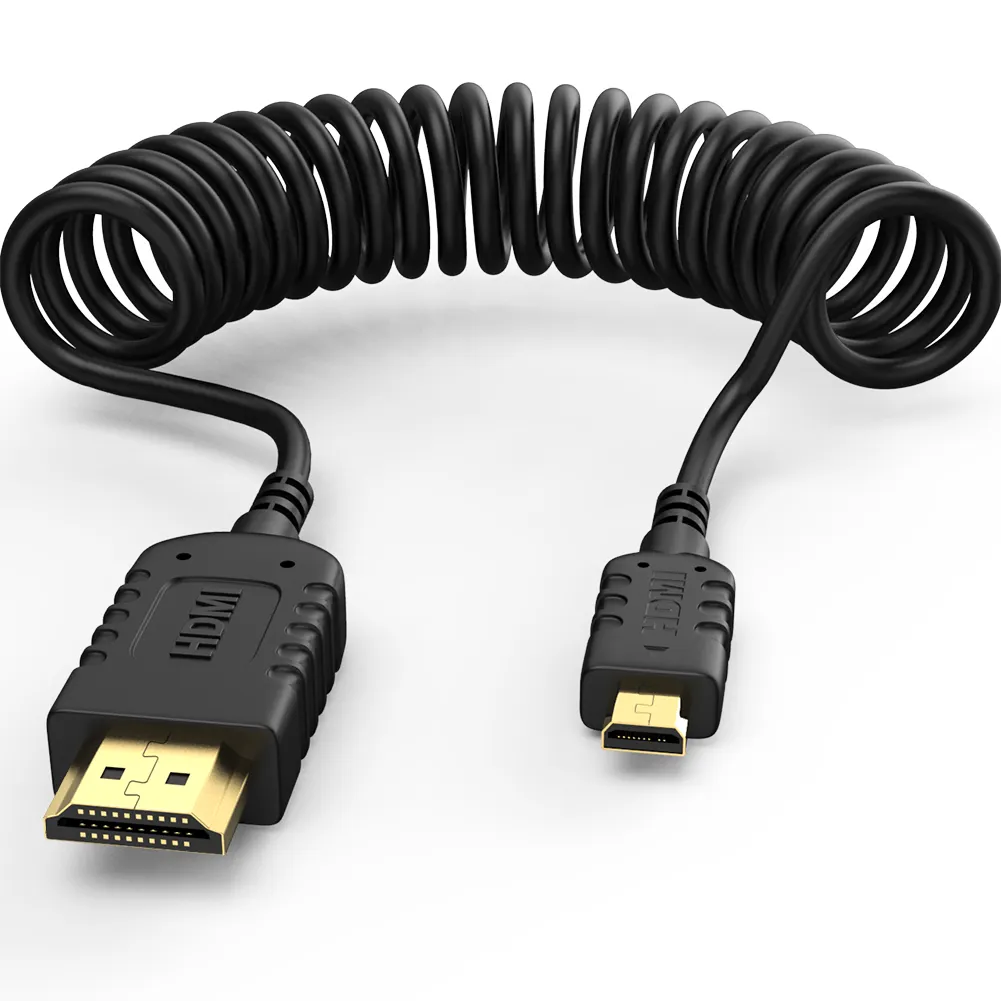 HDMI 1.4 tip A Spiral sarmal tel kablo mikro HDMI sarmal kablo ile 4K 30HZ 60Hz OD:3.7 Spiral