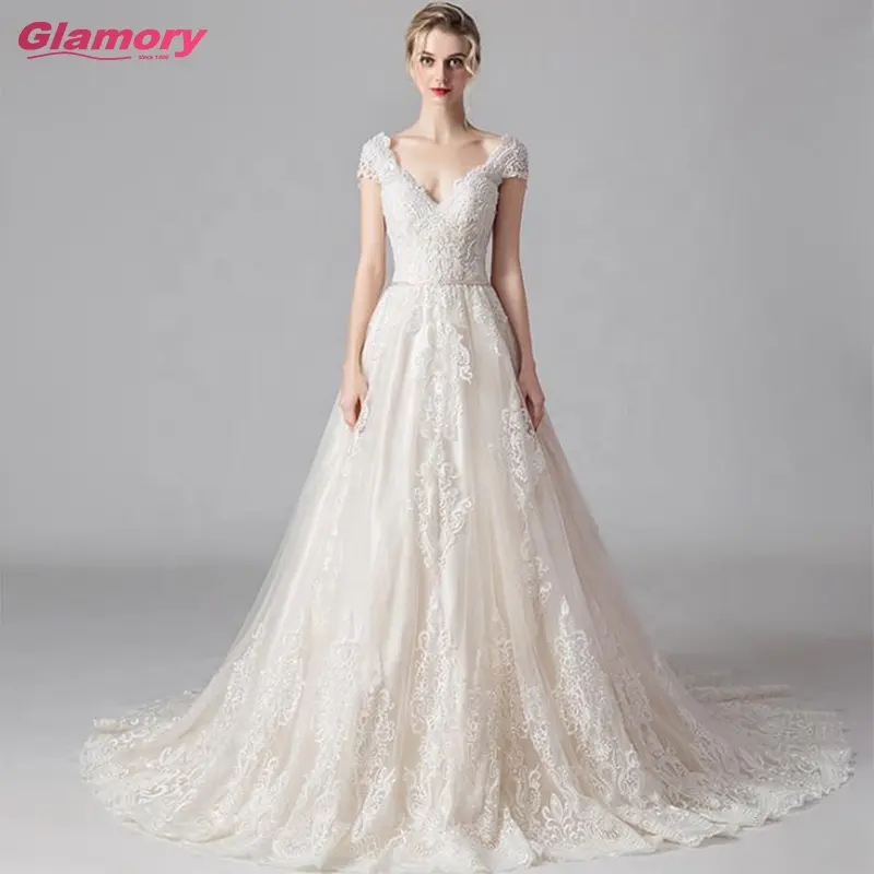 2020 Elegant A-line Appliques Sweetheart Vestidos De Novia High Quality Lace Wedding Dress With Belt