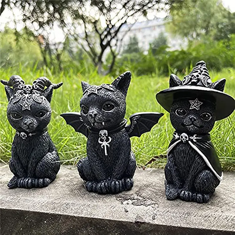 Huaqi MAB26 Crafts Small Ornaments Animal Sculpture Gifts Desktop Ornaments Magic Cat Resin Halloween Home Decoration Europe