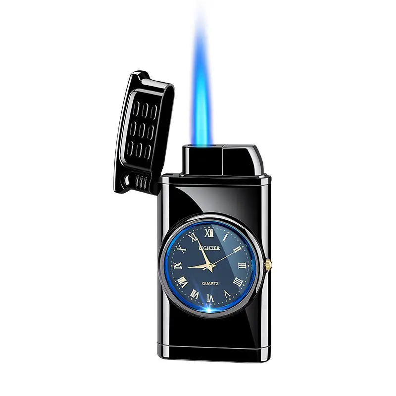 Надувная газовая зажигалка с циферблатом времени для мужчин должна иметь двухфункциональную многофункциональную ветрозащитную сигаретную подсветку