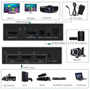 3x2 HDMI Matrix Switch 4K @ 60HZ 3 in 2 aus HDMI HD Switcher/Splitter, mit SPDIF und 3,5mm Audio Extractor