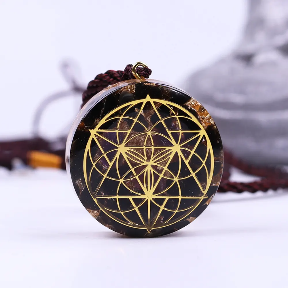 Energy Crystal Chakra Symbol Orgonite Transport Necklace Natural Stone Reiki Healing Seed of life Ancient Orgone Pendant