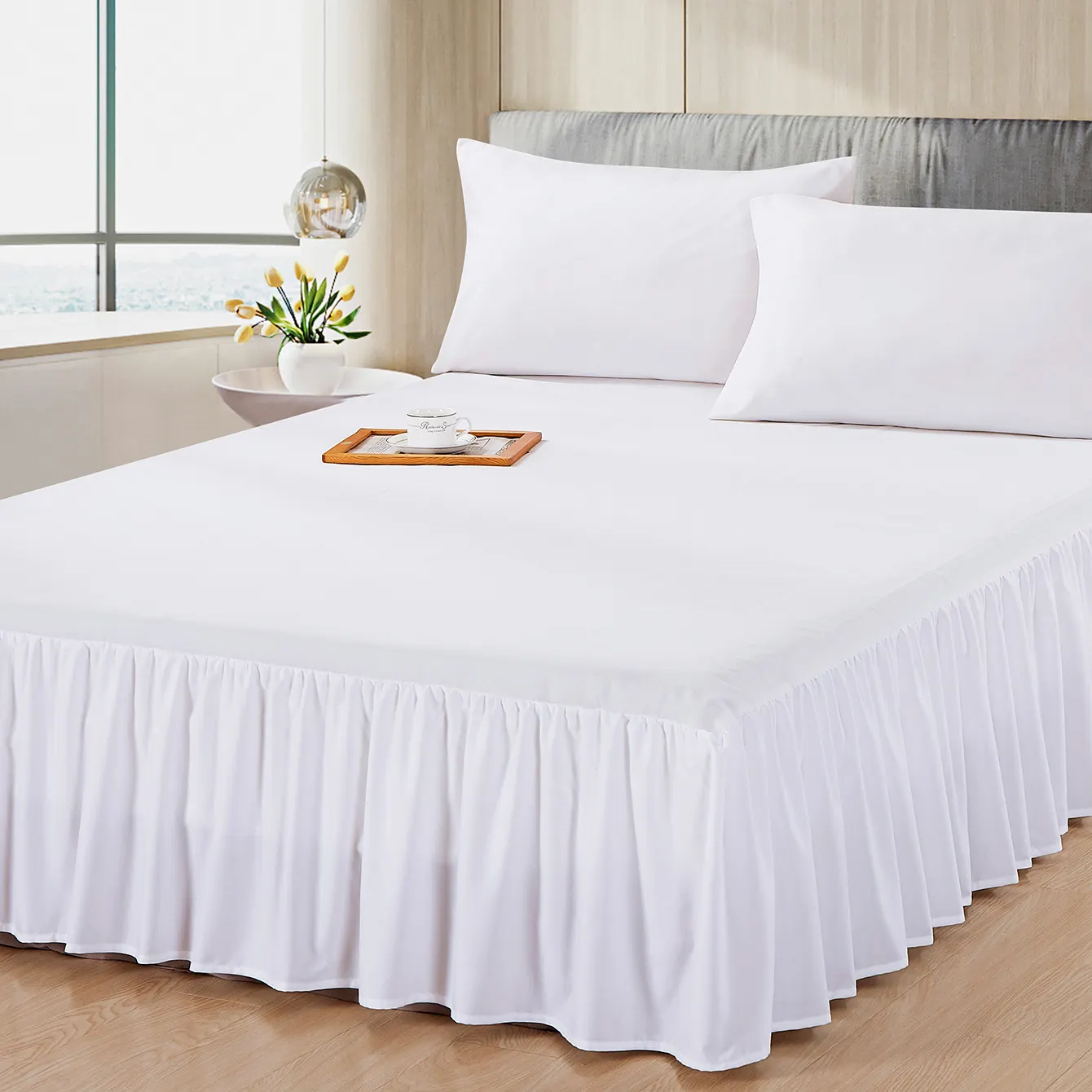 Flitter wochen Home Textile Custom Elastic Adjusta ble White Solid 100% Polyester Bettwäsche-Set Bettlaken Bettrock