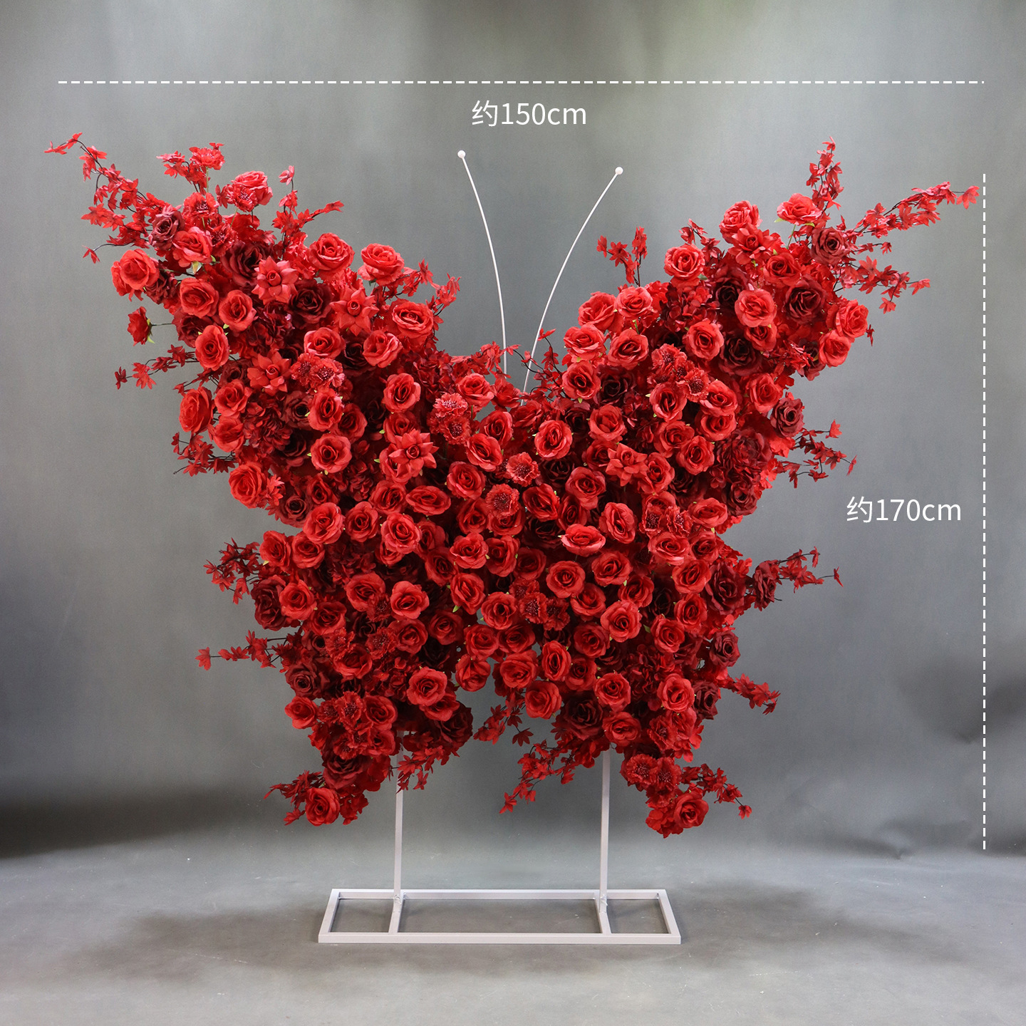 Red rose butterfly floral arrangement-wheeled stand