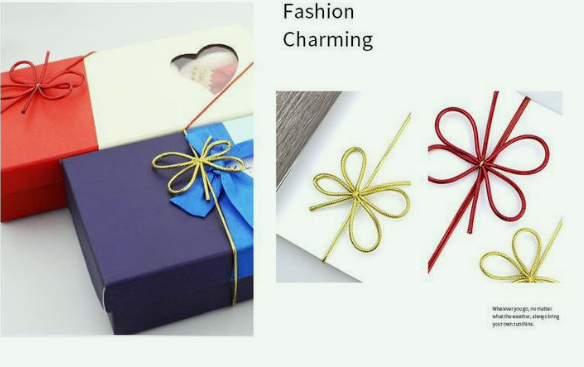 Arco de banda elástica de oro brillante personalizado de fábrica para envolver caja de regalo 6 pulgadas 1,5mm 2mm caja de regalo lazo elástico - Product Image 3