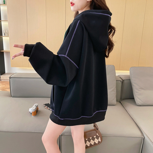 运动连帽衫女秋冬2024新款宽松加羊毛厚韩版卡通套头衫