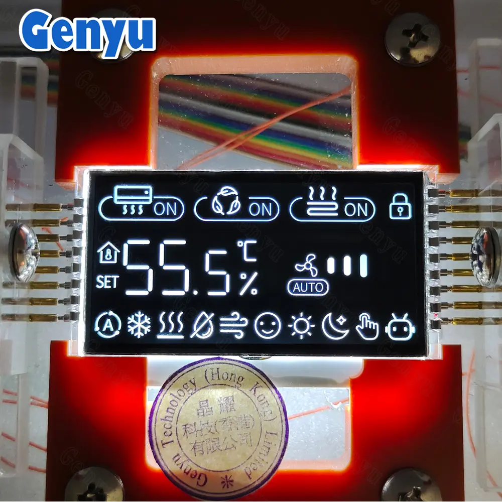 Layar lcd mono temperatur layar hitam VA kustom tujuh segmen lcd dengan lampu latar