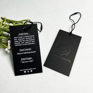 Etiquetas de papel de cartón personalizadas, etiquetas colgantes para ropa, con cadena, logotipo propio, color negro - Product Image 4