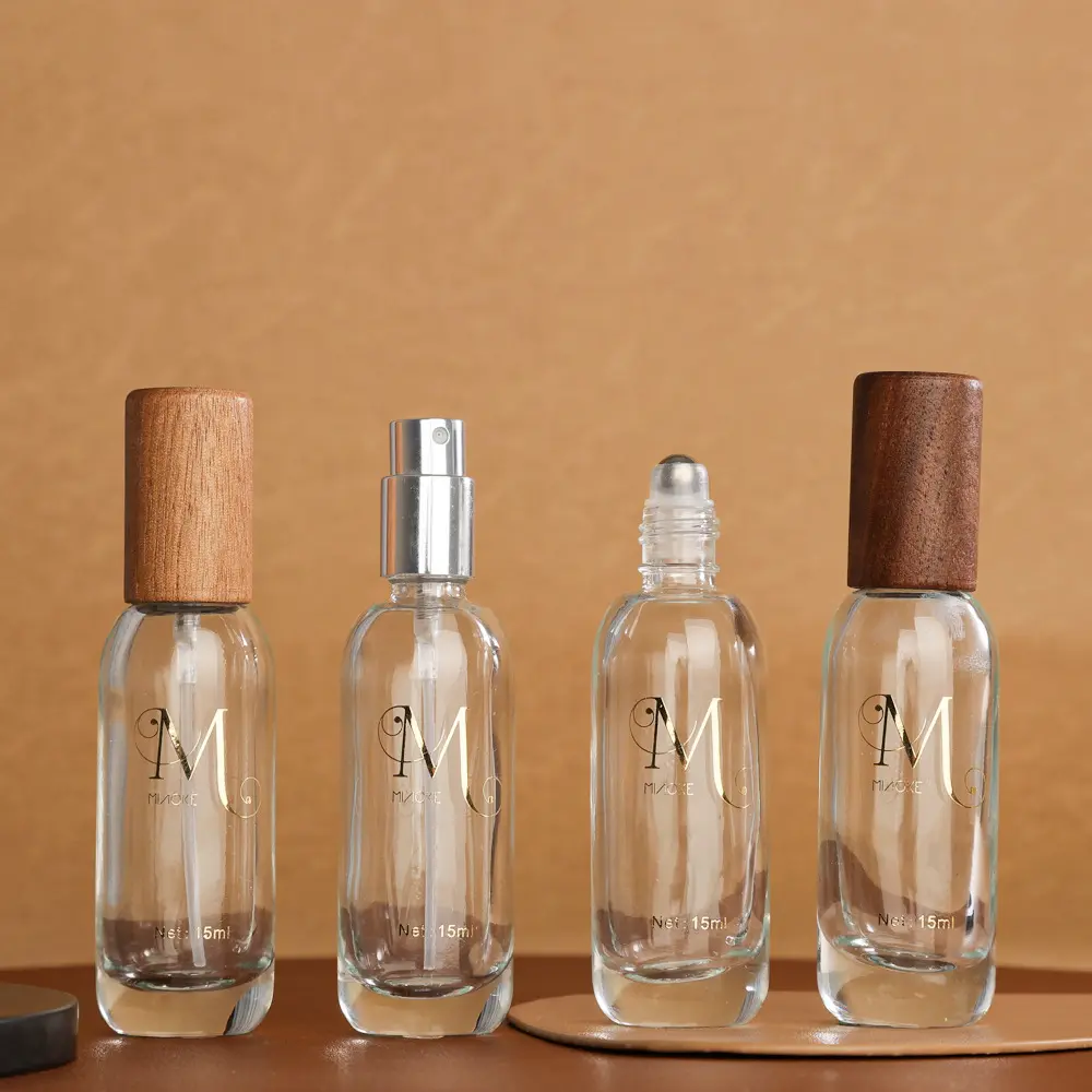 Wholesale 15ml Glass Travel Spray Perfume Bottles With Original Wooden Ball Cap