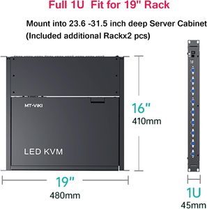 <strong>MT</strong>-<strong>VIKI</strong> 1U Rack Mount KVM Console, 8 Port KVM VGA Switch W/15.6'' LCD Monitor, 1080P, Integrated Touchpad+Keyboard+8 KVM Cables - Product Image 3