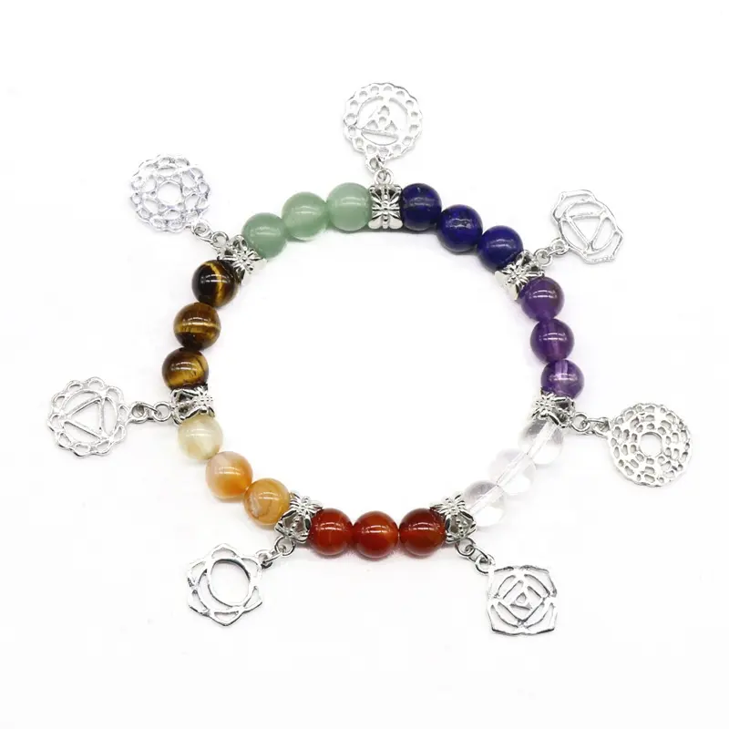 Piedra Natural ronda cuentas de cristal 7 Chakra pulsera para los hombres y las mujeres cadena de pulseras espiritual Reiki Yoga joyas regalo