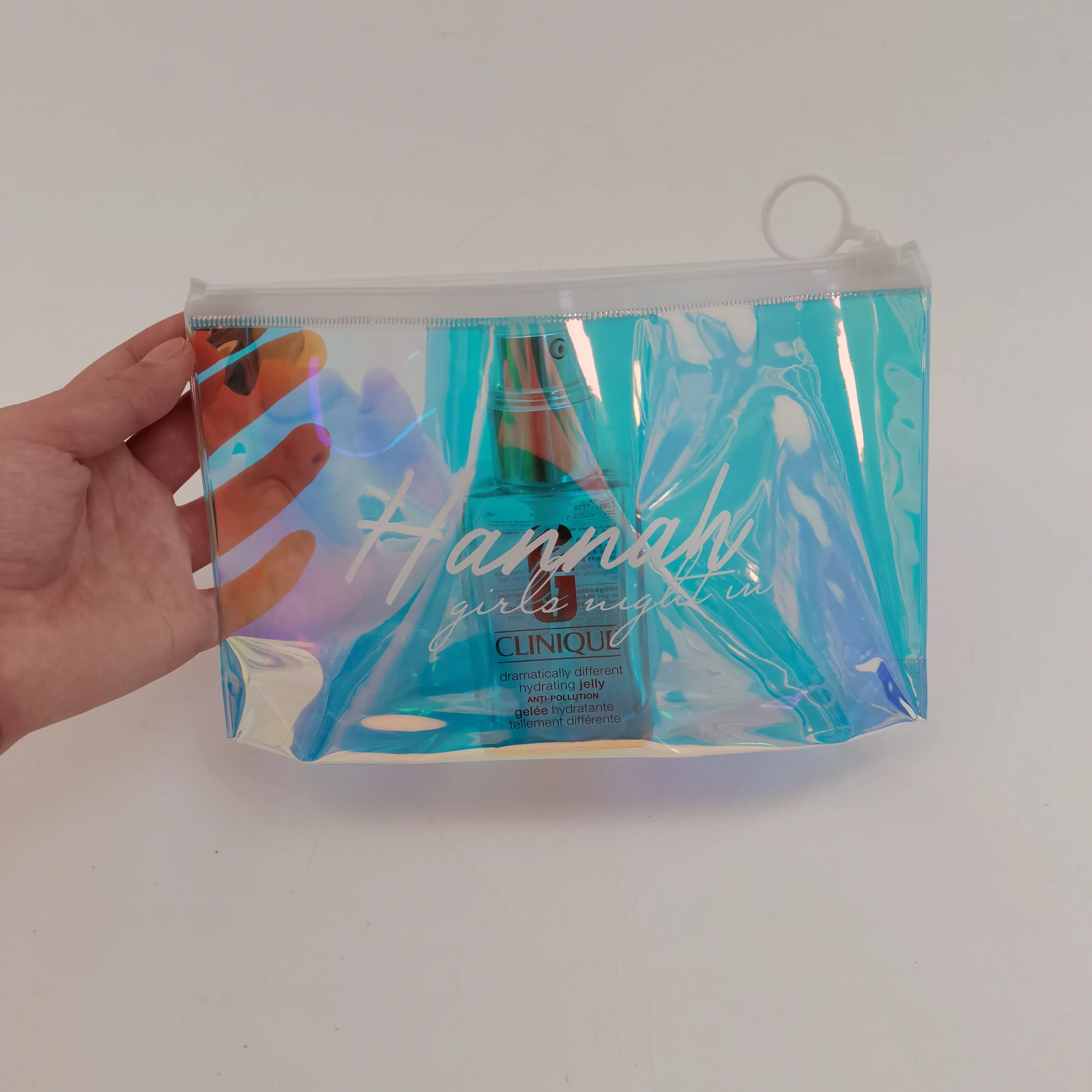 Sac cosmétique holographique en PVC laser Sac de maquillage de voyage irisé brillant pour filles Sac à fermeture éclair