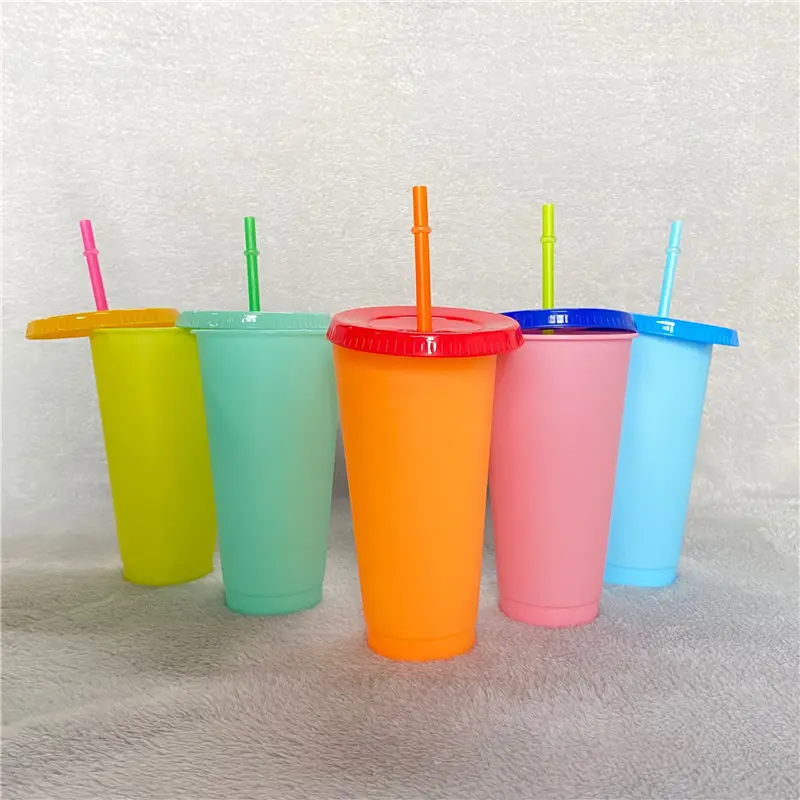 Copos frios reutilizáveis de plástico 24oz 700ml, água de bebida gelo, café lgbtq, orgulho de verão, mudança de cor, caneca com tampas e canudos