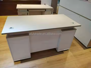 Office Table <strong>Computer</strong> Table Burl Wood Desk Solid Wood Luxury Office Desk with 3 Drawers and 1 Door <strong>Durable</strong> and Assembled - Product Image 4