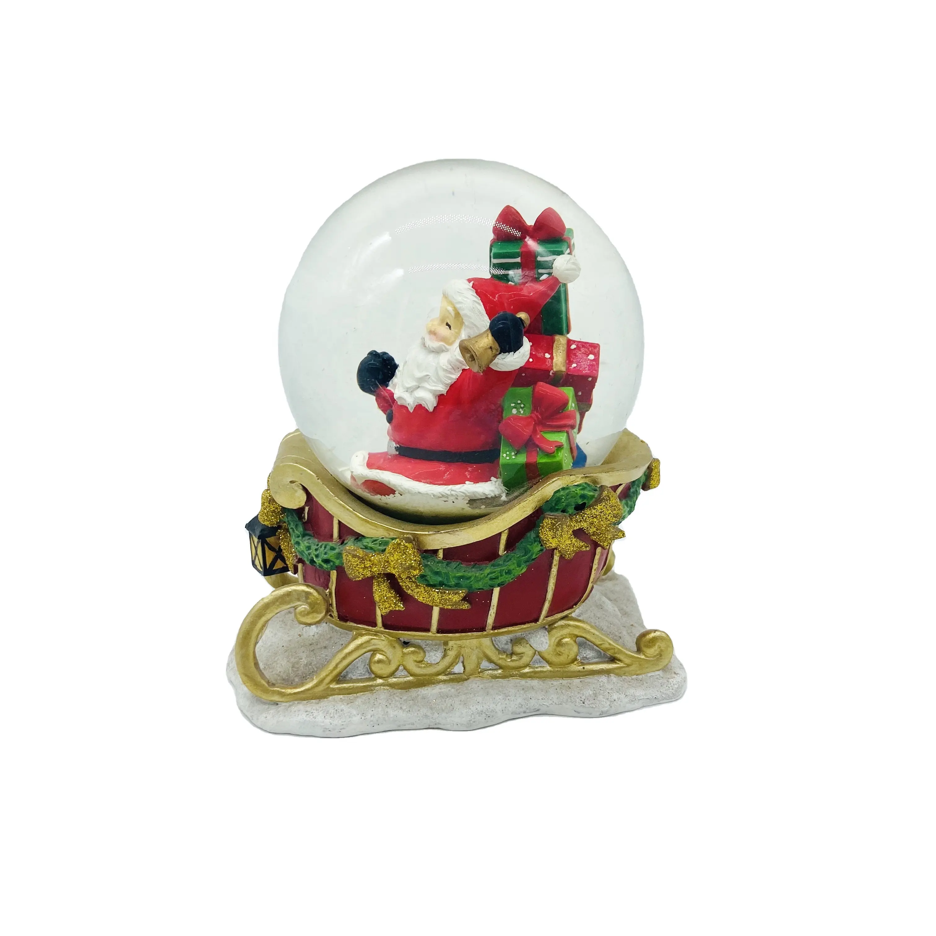 Venda quente feliz natal resina Água Polo pai Santa globos De Neve Música Bola De Cristal com base de trenó