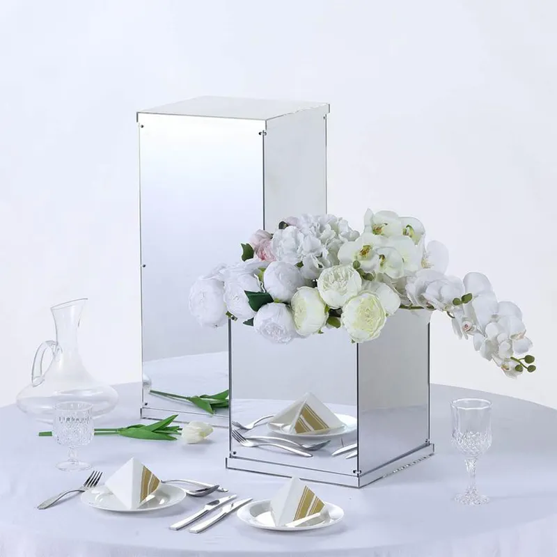 Zilveren Acryl Spiegel Voetstuk Riser Bloemen Middelpunt Acryl Plint Voor Bruiloft Benodigdheden