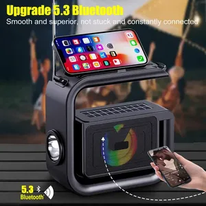 2024 xách tay Big g năng lượng mặt trời Powered ngoài trời hoạt động bass BT loa với FM Đài phát thanh đèn pin dây đeo vai - Product Image 2