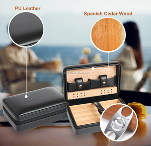 Bán Buôn Tùy Chỉnh Bằng Gỗ Cigar Du Lịch Hút Hộp Cutter Phụ Kiện Khói Túi Xách Tay Gỗ Tuyết Tùng Hộp PU Da Cigar Humidor - Product Image 4