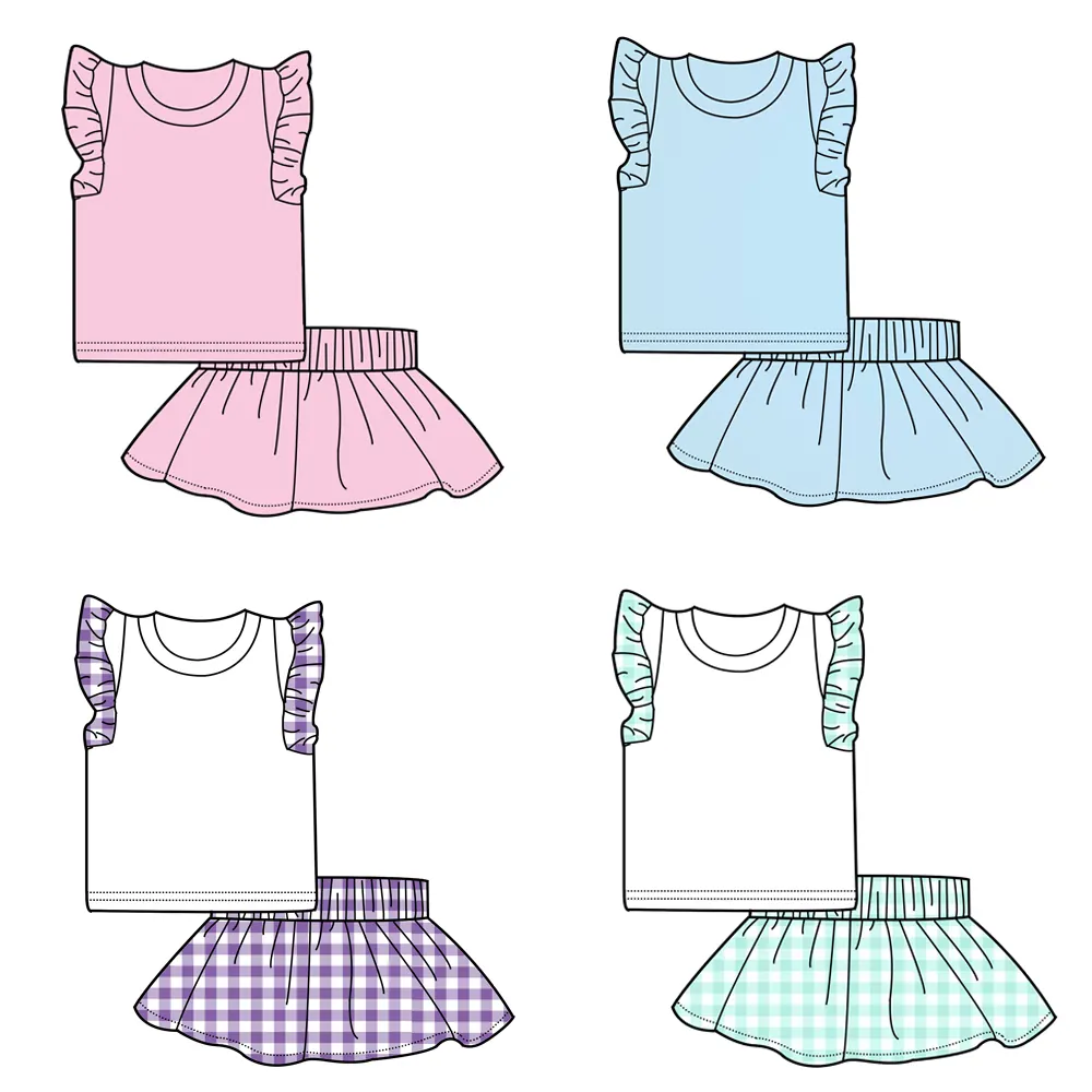 الجملة الطفل فتاة تنورة مجموعة 2 قطعة قصيرة مجموعة ملابس حزب القطن قميص الطفل التنانير
